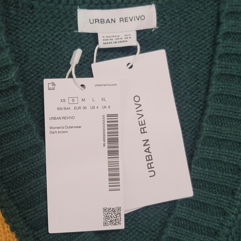 NWT Urban Revivo Colorblock Cable Knit Button Down Oversized Cardigan - Picture 8 of 11